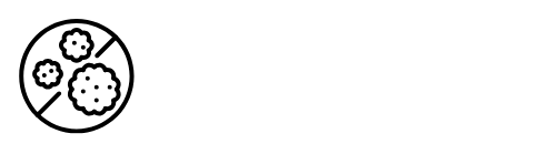 White logo for Tulsa Mold Remediation featuring three stylized mold spores inside a circle with a diagonal line crossing through, symbolizing mold elimination. The company name appears in bold, uppercase text to the right of the icon.